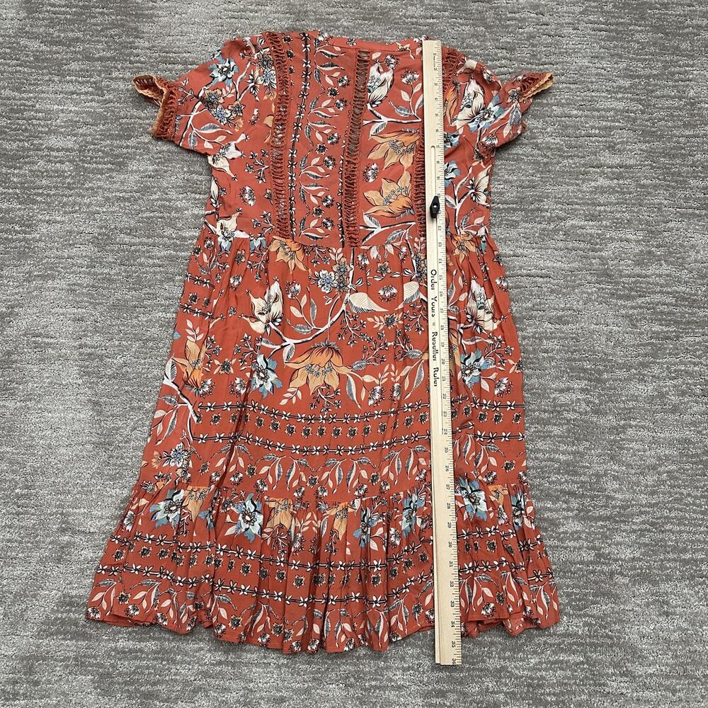 Jaase Dress Womens Small Rust Floral Boho Ruffle Hem Summer Lace Cut Out - Picture 12 of 13